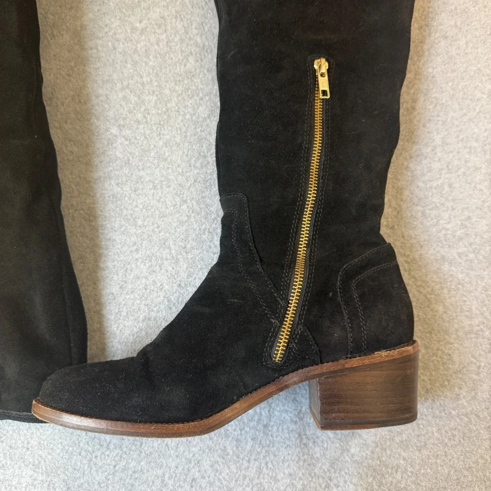 Coach Palmera 2‎ Over The Knee Boots Suede Leather Gold Zipper Buckle Black 8B